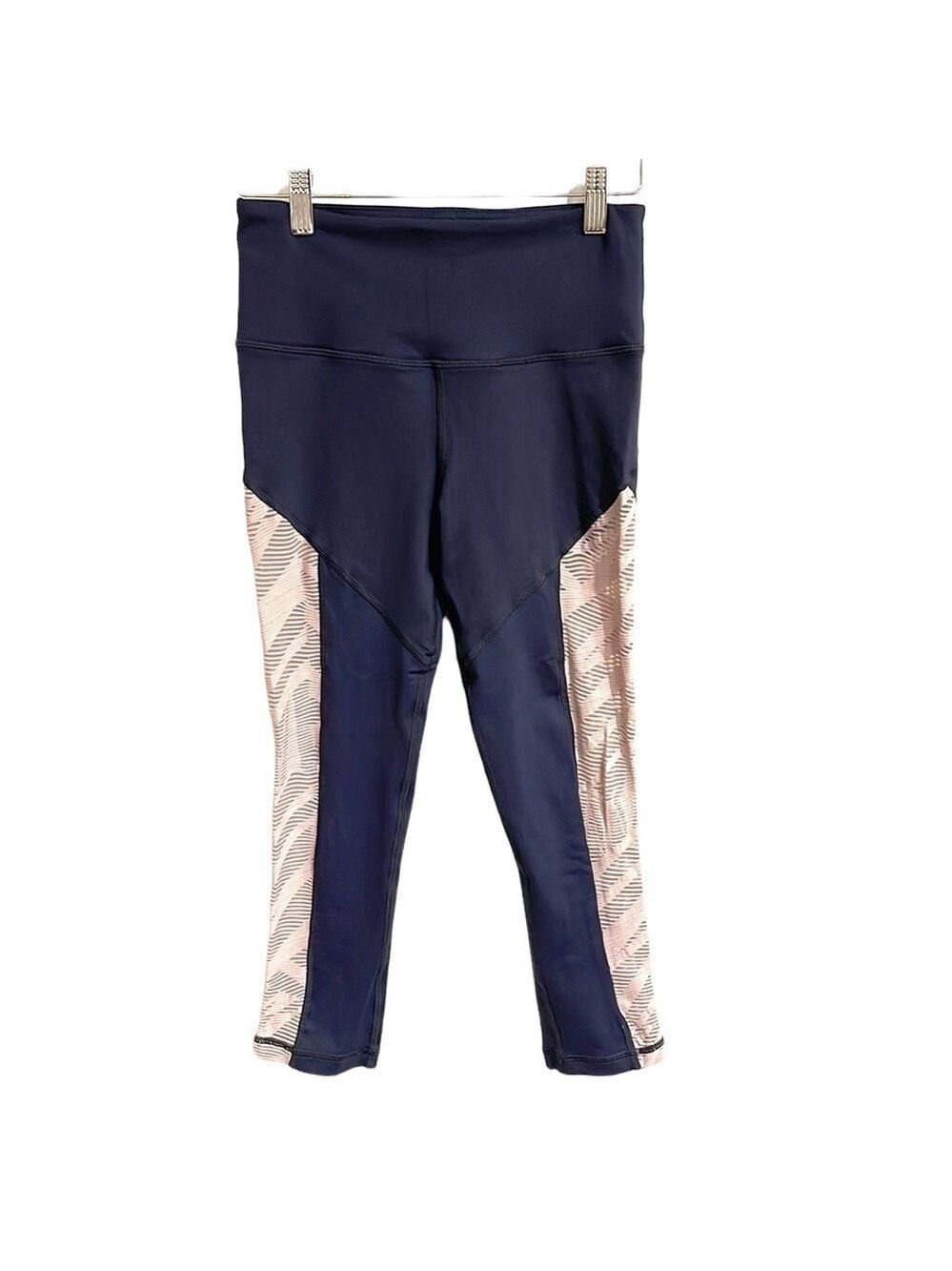 Vimmia Navy High Rise Leggings With Blush Lace Mesh Side Insets SZ S